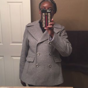 Michael Kors short double breasted wool coat large grey warm like new